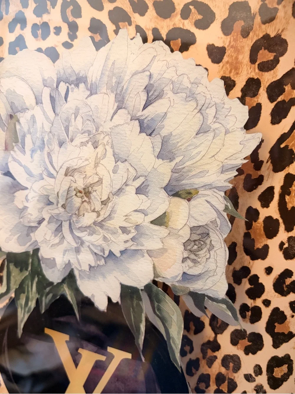 Fashion LV Black, Gold, White Leopard Floral Wall Art- 15” x 12 “